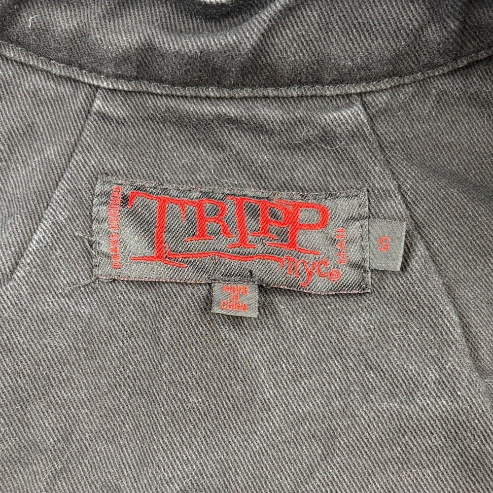 Vintage Y2K Tripp Black Studded Gothic Military Denim Jacket Small Full Zip - Picture 4 of 10